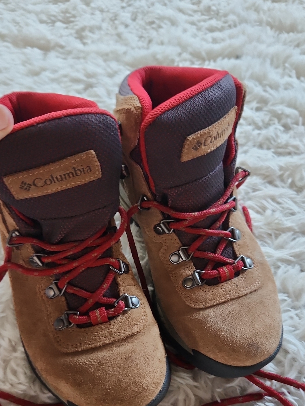 Columbia Kids Tan and Red Suede Hiking Boots